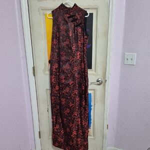 Elegant Red and Black Floral Women's Dress
